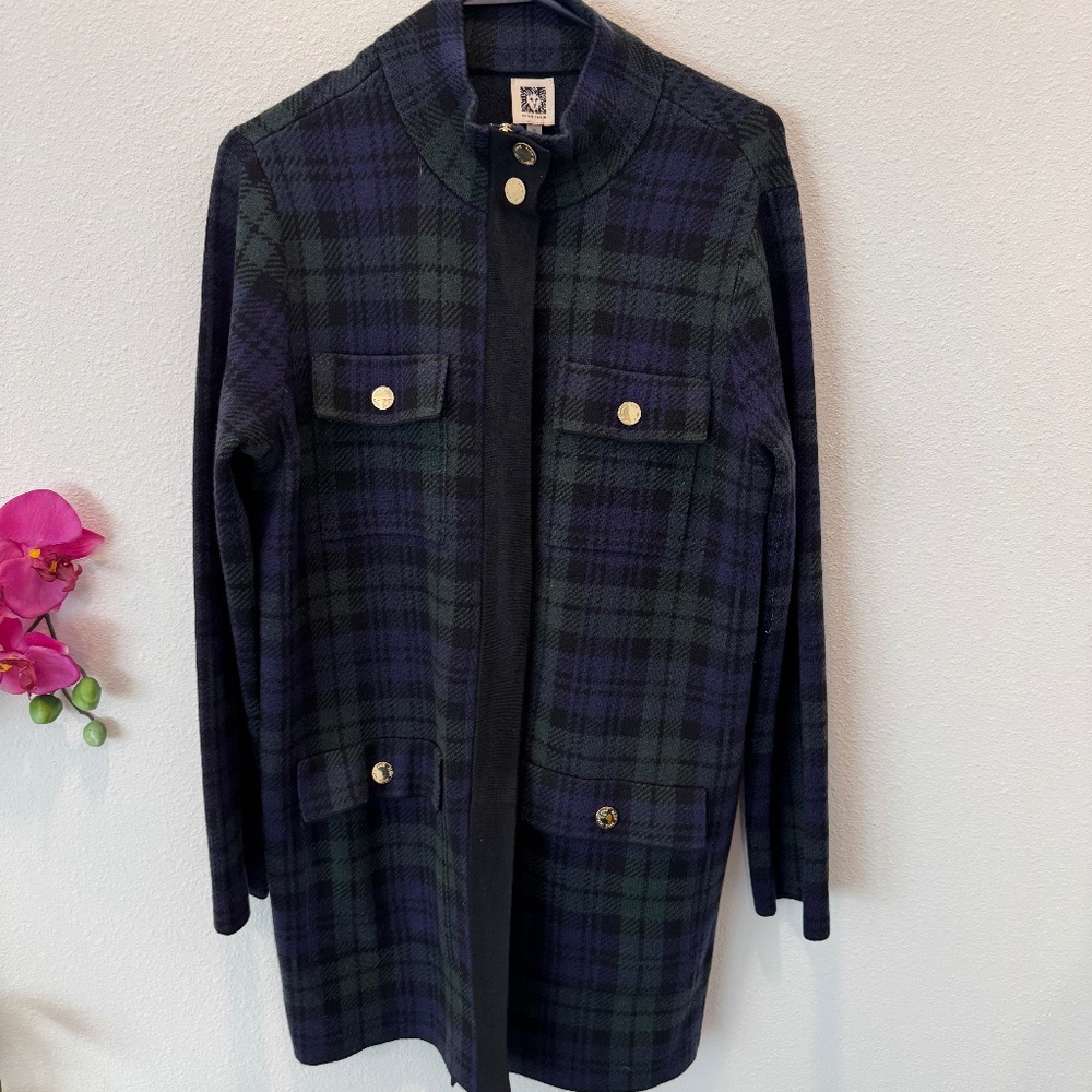 ANNE KLEIN Women’s Tartan Plaid Cardigan Jacket Sweater Size Medium